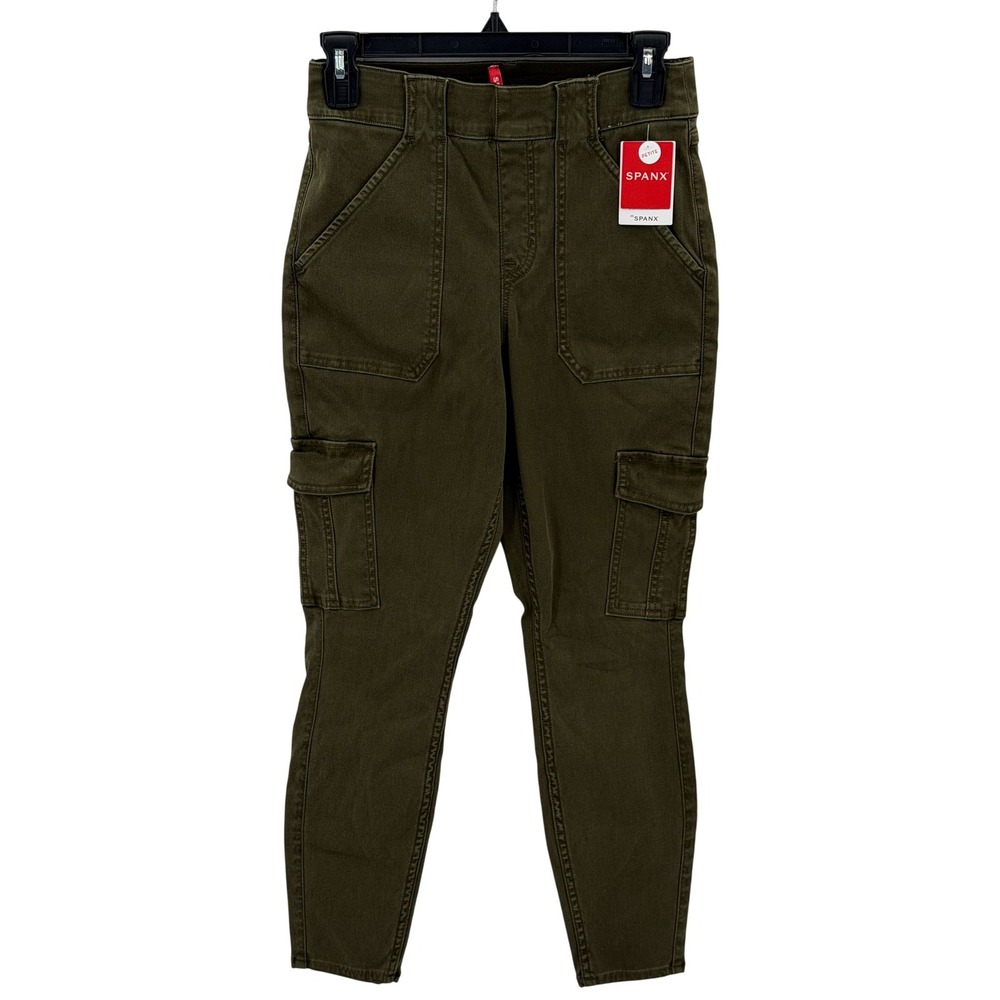 Spanx Pants Womens Medium Petite Olive Green Cargo Stretch Twill Ankle Travel